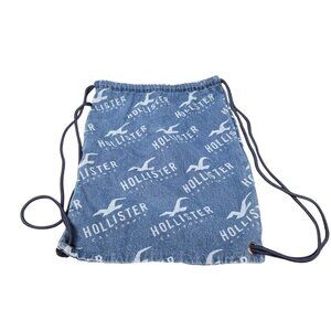 Y2K Style Hollister Bag Drawstring Denim Jean Backpack with Logo